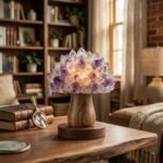 Verdant Living Raw Amethyst Crystal Cluster Mushroom Table Lamp - Image 2
