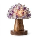 Verdant Living Raw Amethyst Crystal Cluster Mushroom Table Lamp