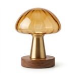 Verdant Living Ribbed Amber Glass & Brushed Brass Mushroom Table Lamp