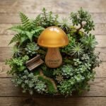 Verdant Living Amber Glass & Wooden Mushroom Table Lamp - Image 3