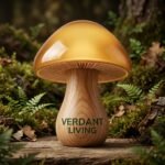 Verdant Living Amber Glass & Wooden Mushroom Table Lamp - Image 2